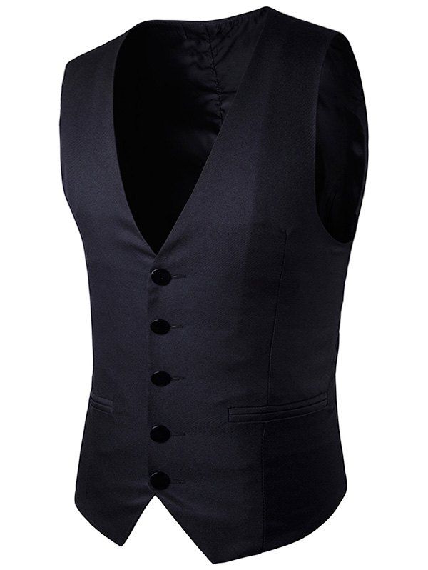 

Single Breasted Faux Pocket Vest, Black