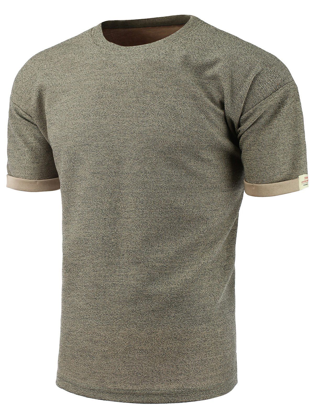 

Rolled Cuffs Crew Neck T-Shirt, Camel