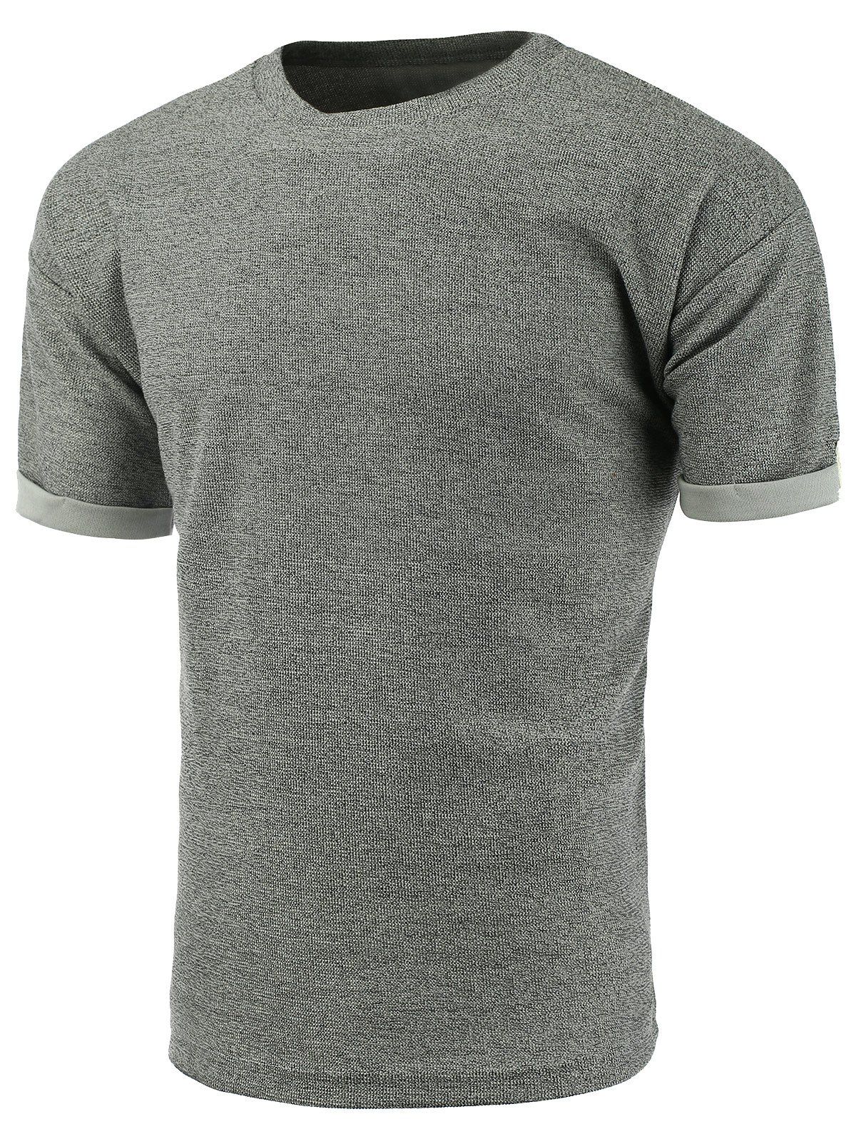 

Rolled Cuffs Crew Neck T-Shirt, Gray