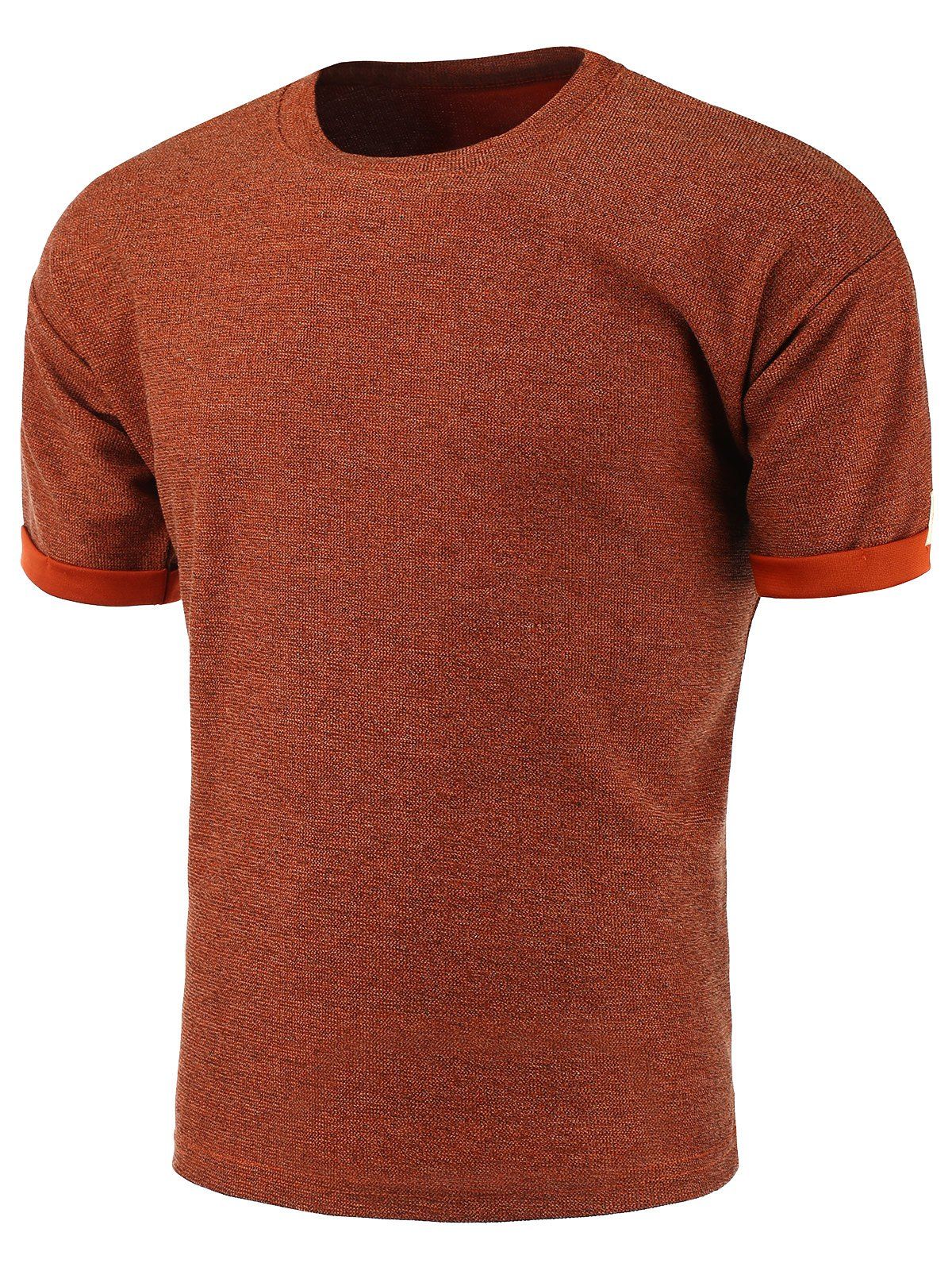 

Rolled Cuffs Crew Neck T-Shirt, Orange red