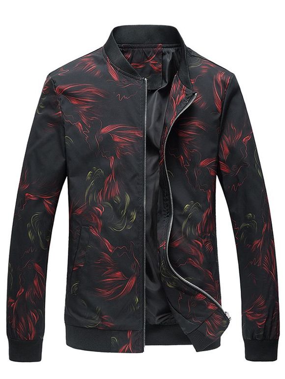 Colorful Floral Print stand Collar Jacket - Noir 2XL