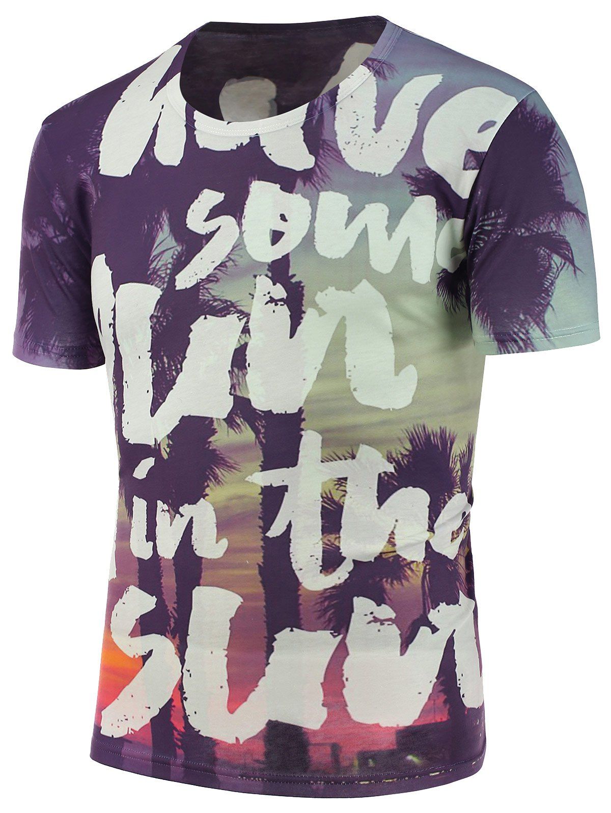 

Short Sleeves Trees and Letters Printed T-Shirt, Colormix