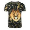 T-shirt à Imprimé Lion et Fleur 3D à Manches Courtes - multicolore 2XL
