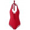 Lace Up Low Cut One-Piece Swimsuit - Rouge S