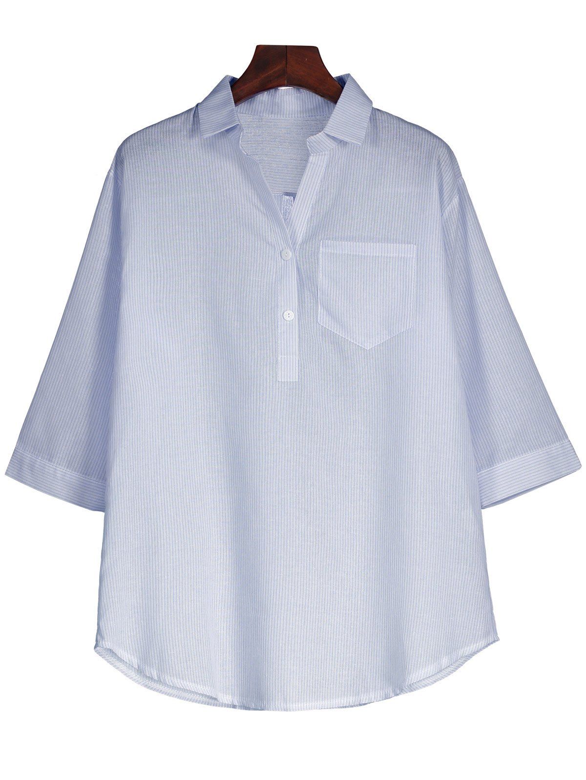 

Striped Shirt Collar Pocket Shirt, Light blue