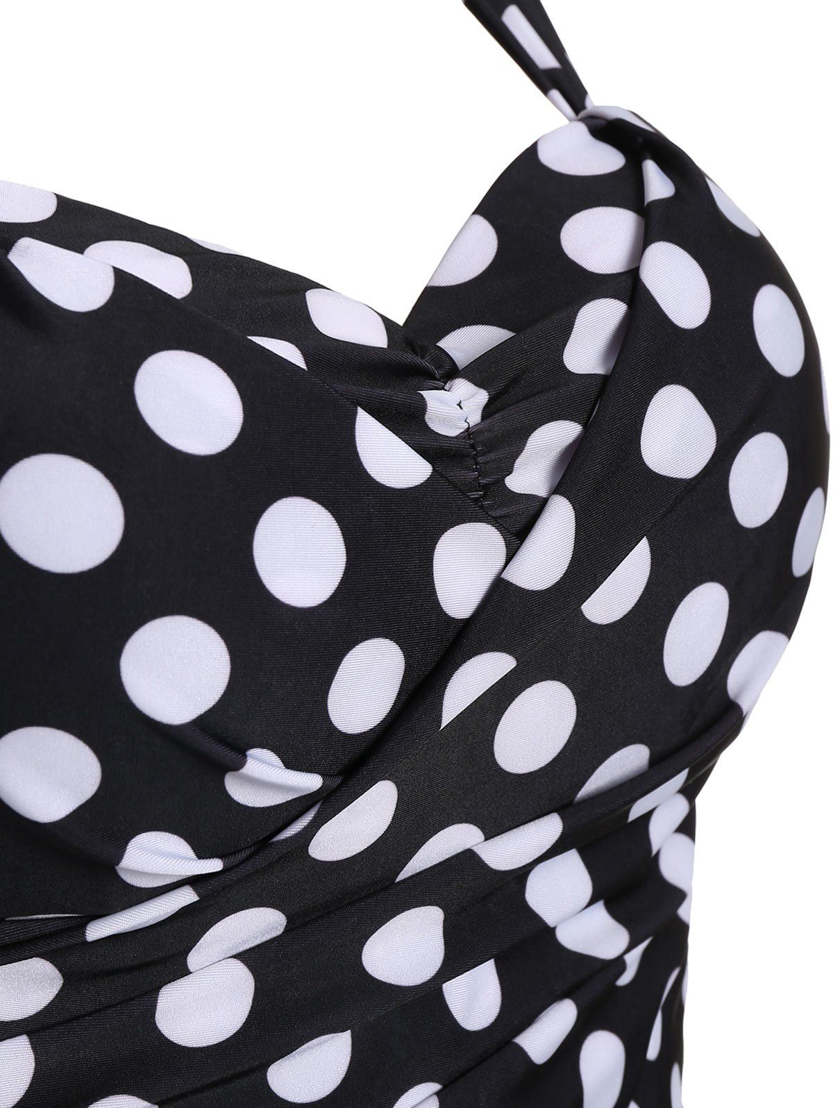 2018 Polka Dot High Waist Plus Size Swimdress Black White Xl In