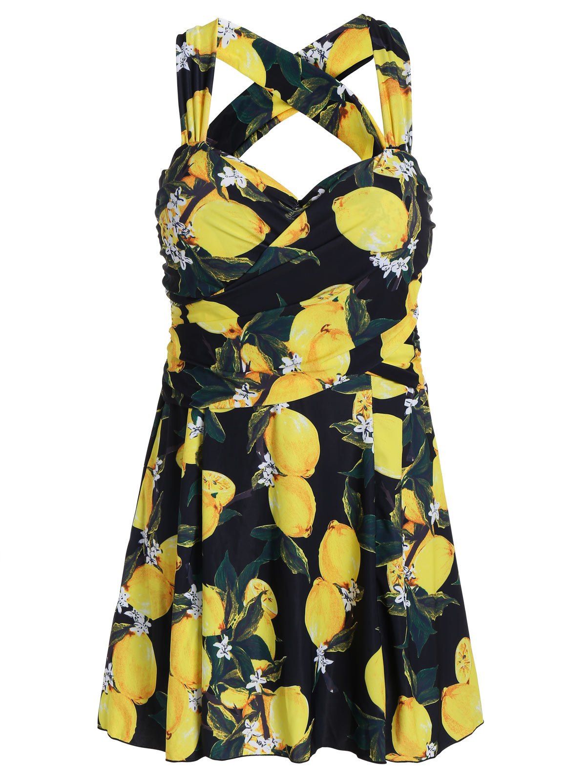 41 Off 2021 Lemon Print High Waist Plus Size Swimdress In Yellow Dresslily 