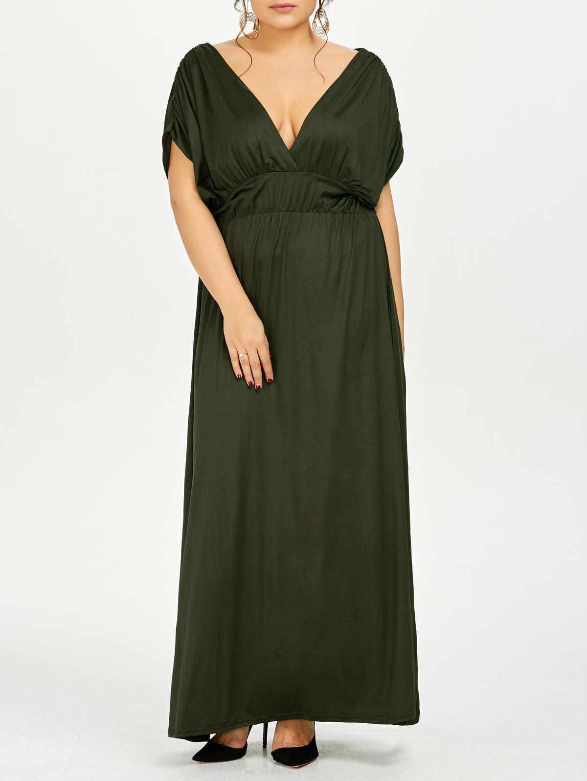 

Plus Size Empire Waist Long Formal Evening Dress, Army green