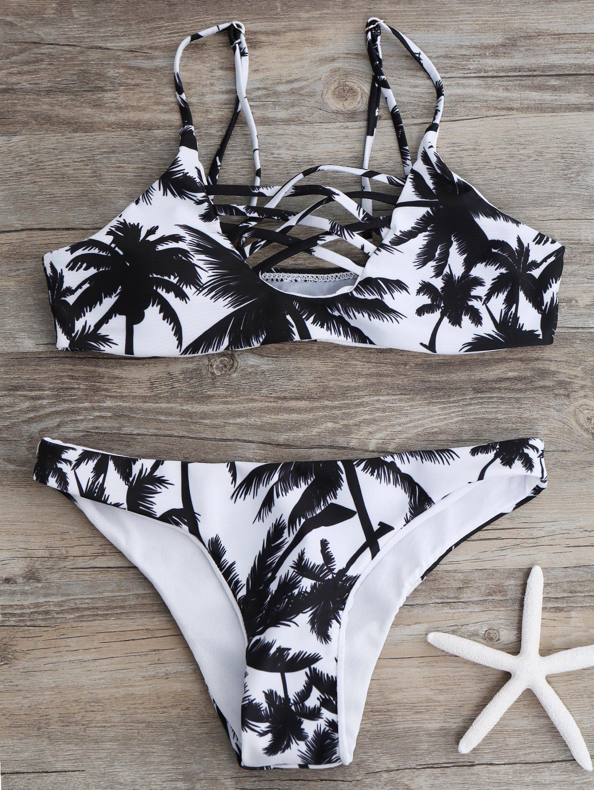 black and white palm tree swimsuit