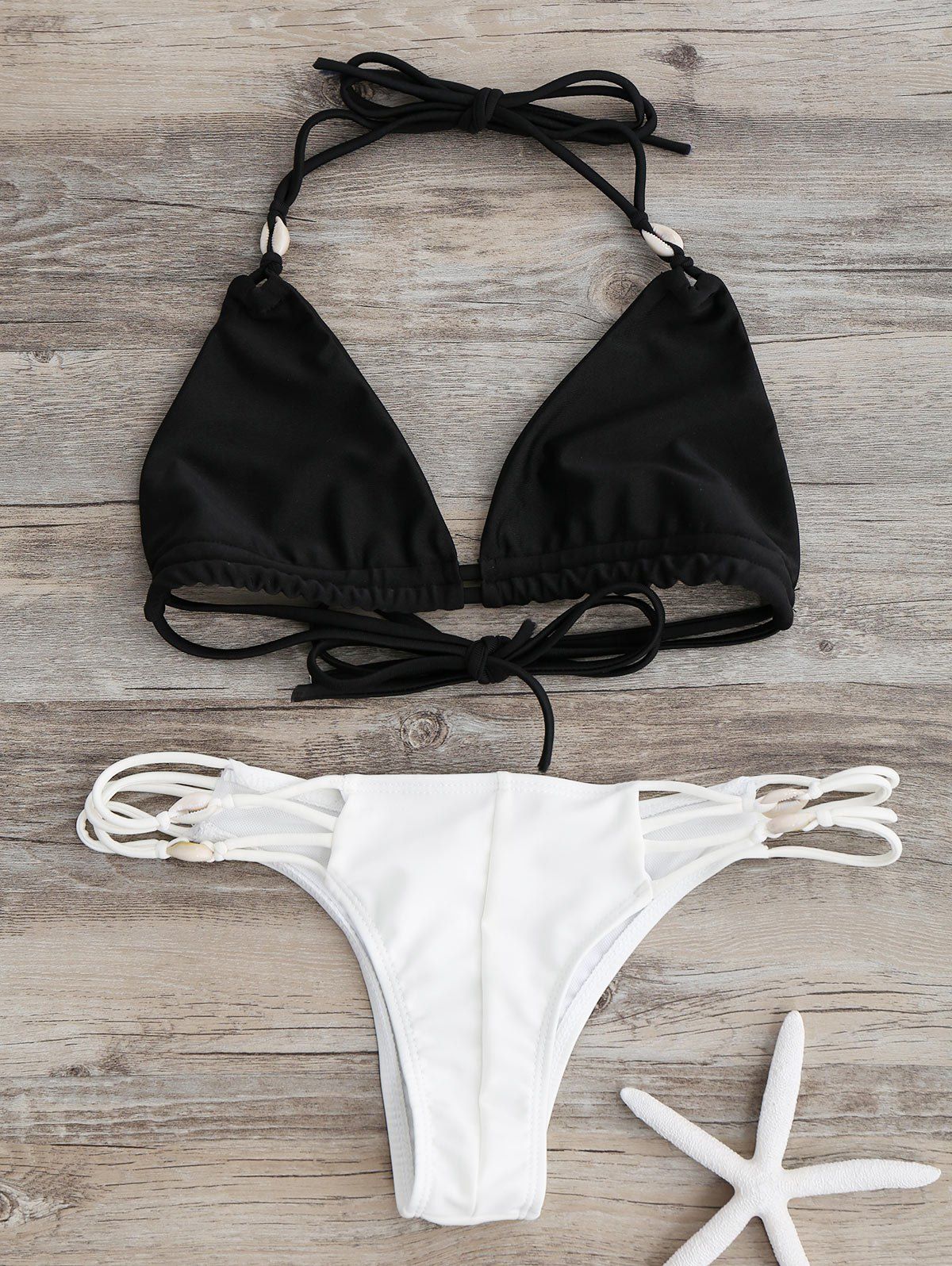 

Straps Cut Out Micro Bikini, White and black