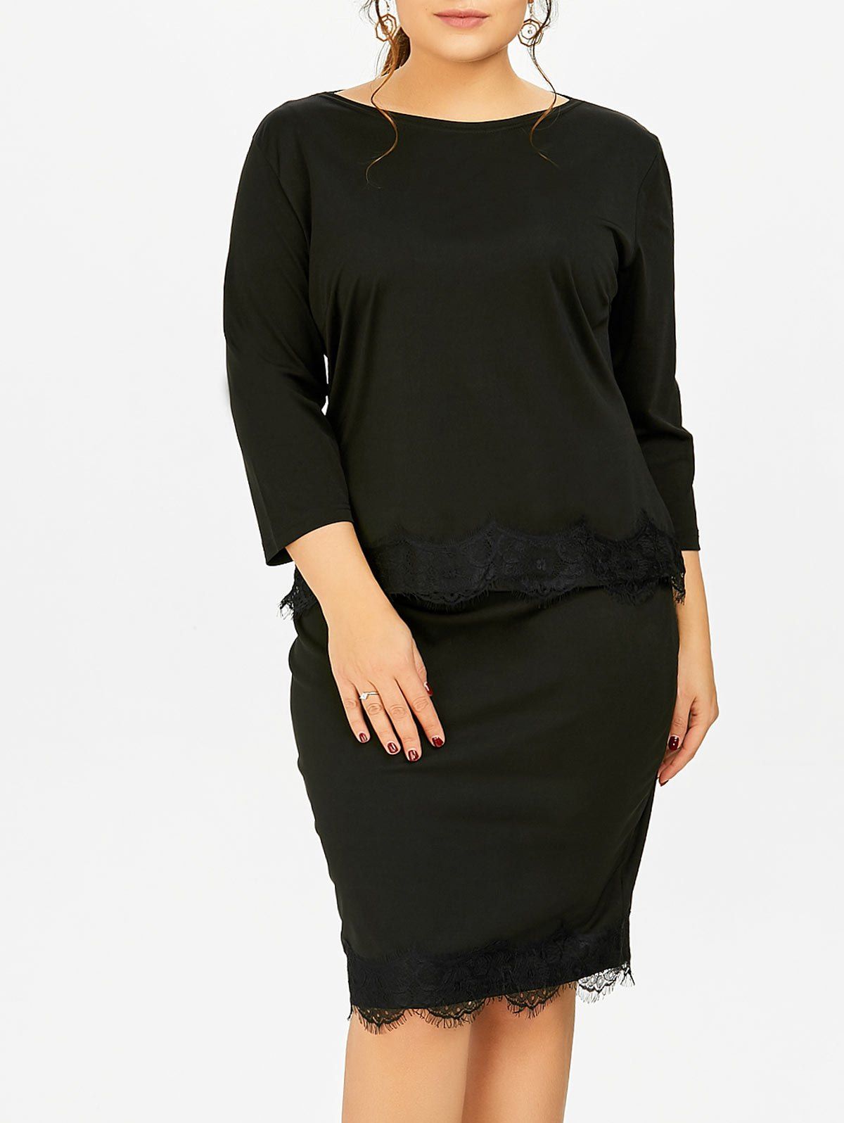 

Plus Size Two Piece Fitted Bodycon Dress, Black