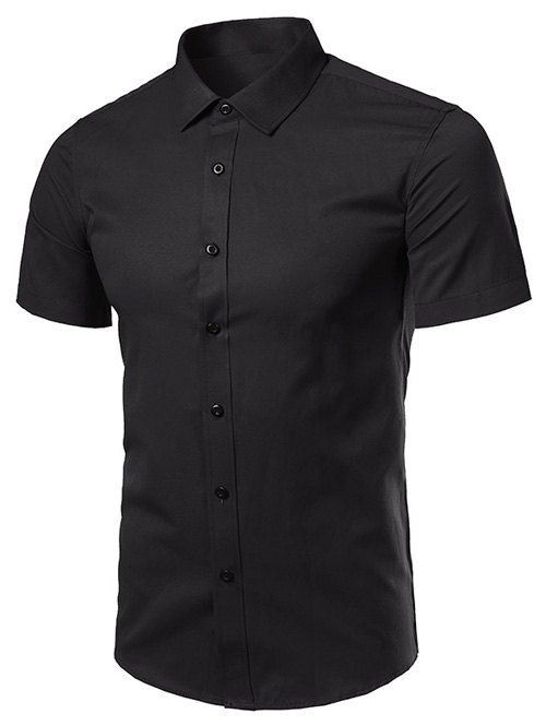 

Short Sleeve Turndown Collar Business Shirt, Black
