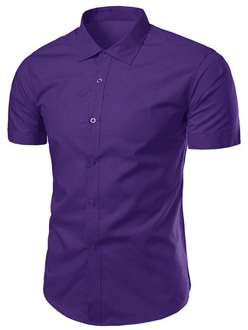 

Turndown Collar Slimming Short Sleeve Business Shirt, Purple