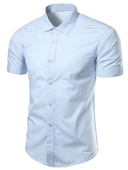 

Turndown Collar Slimming Short Sleeve Business Shirt, Light blue
