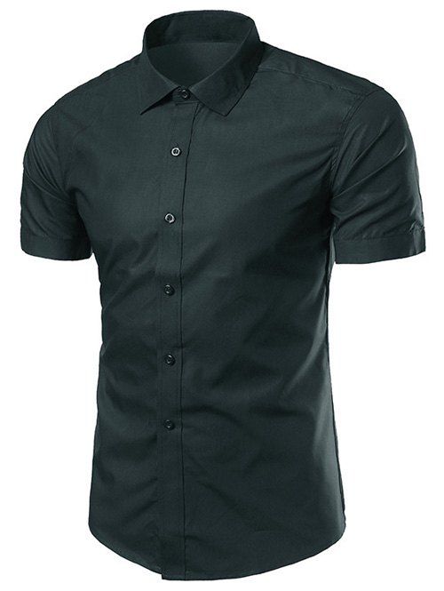 

Turndown Collar Slimming Short Sleeve Business Shirt, Blackish green