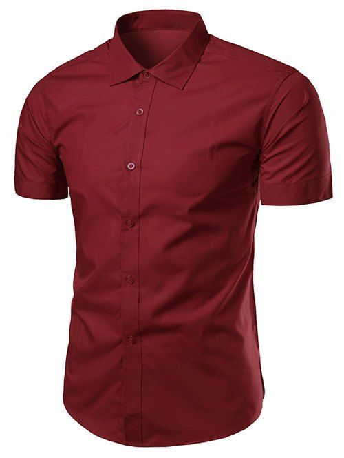 

Turndown Collar Slimming Short Sleeve Business Shirt, Wine red