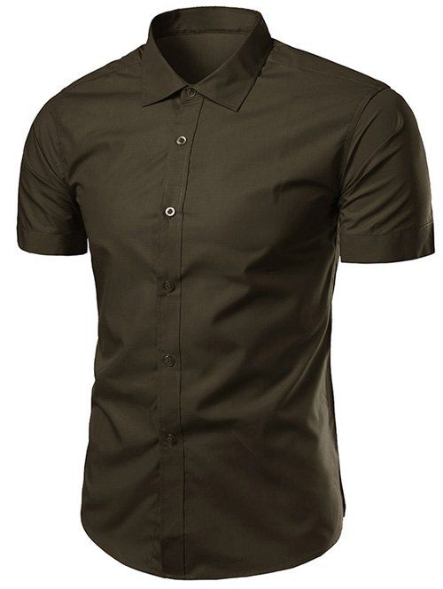 

Turndown Collar Slimming Short Sleeve Business Shirt, Army green