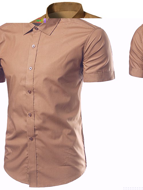 

Turndown Collar Slimming Short Sleeve Business Shirt, Khaki