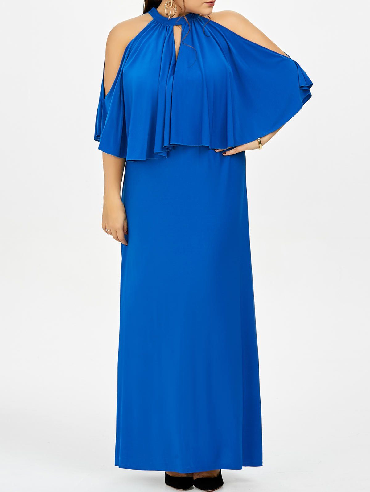 

Cold Shoulder Capelet Plus Size Evening Dress, Blue