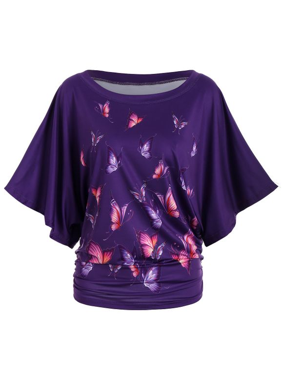 Papillon Digital Print Batwing manches - Violet Foncé XL