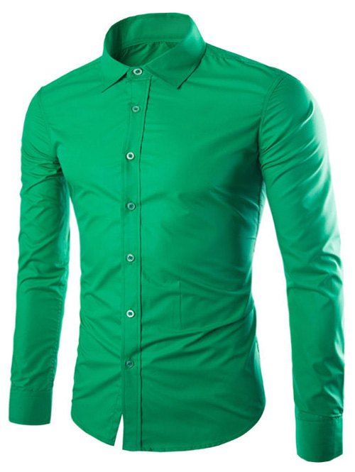 Minceur manches longues affaires shirt - Vert 2XL