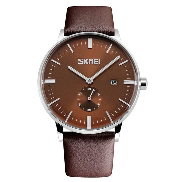 SKMEI Faux bracelet en cuir Watch Date - Brun 