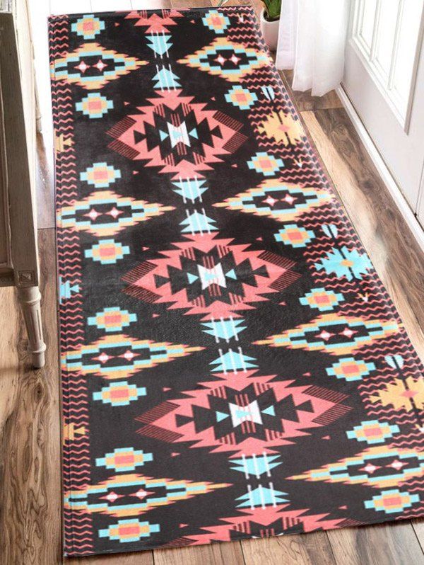 

Indian Style Geometric Pattern Antiskid Flannel Bath Mat, Colormix
