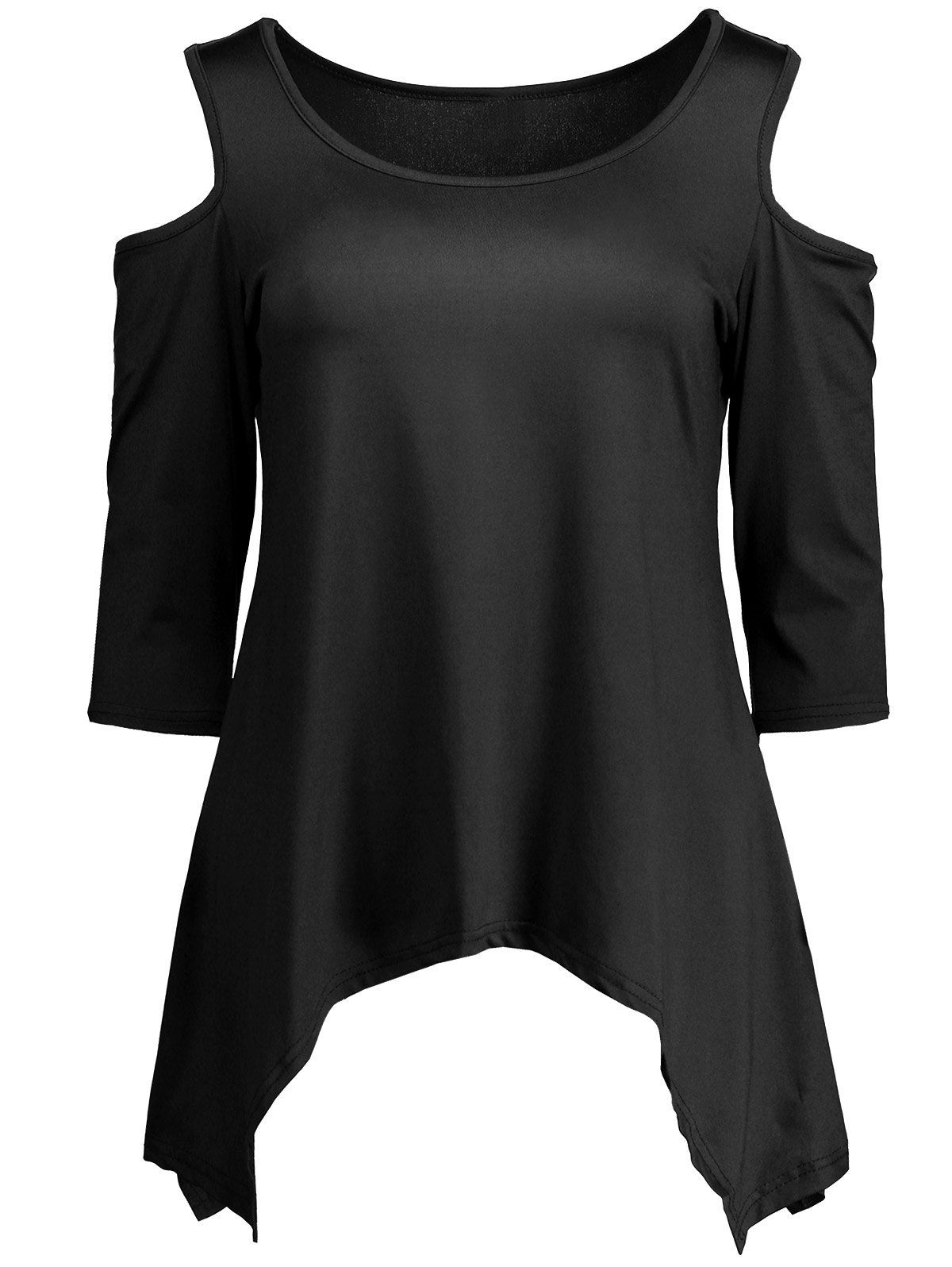 

Tunic Handkerchief Top with Cold Shoulder, Black