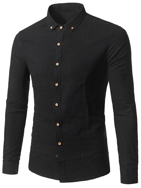 

Long Sleeve Cotton Button Down Shirt, Black