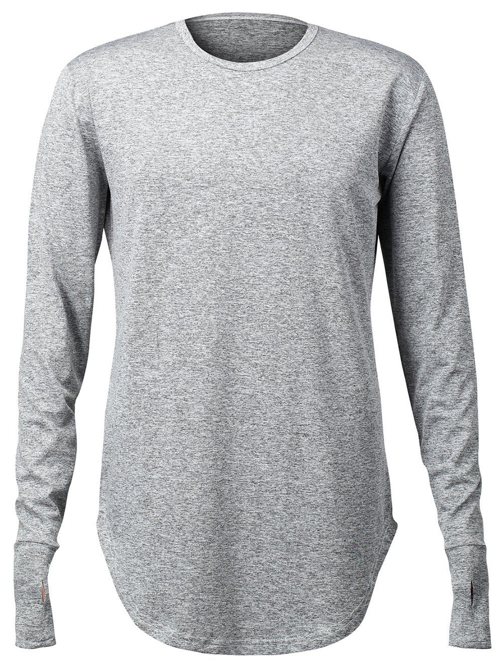 

Long Sleeve Stretchy Finger Hole Design T-Shirt, Light gray