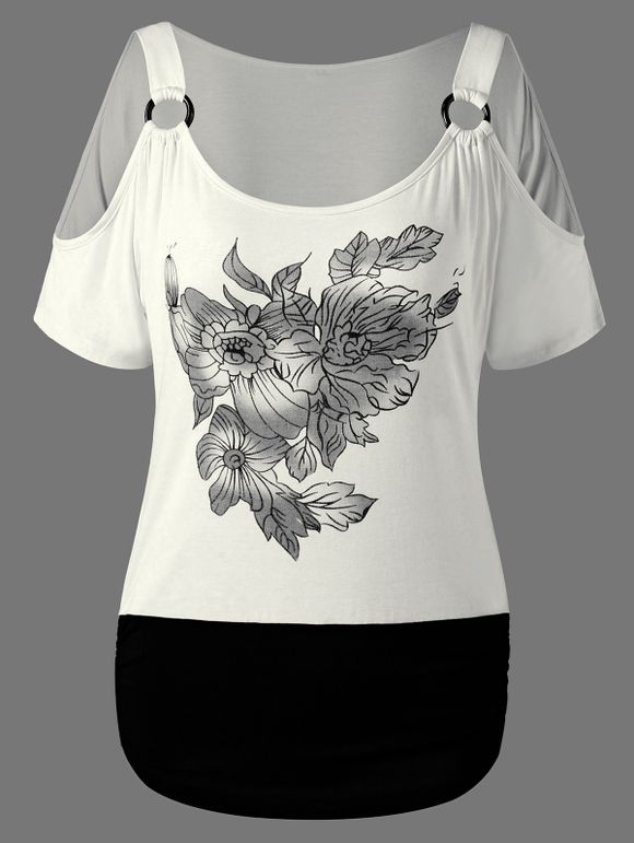 Épaule froide T-shirt Floral - Blanc XL