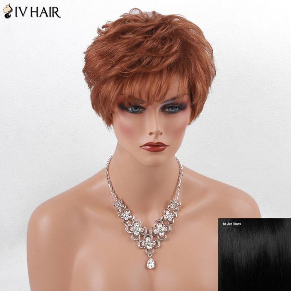 Siv cheveux courts Layered Oblique Bang Fluffy perruque de cheveux humains - JET NOIR 01 