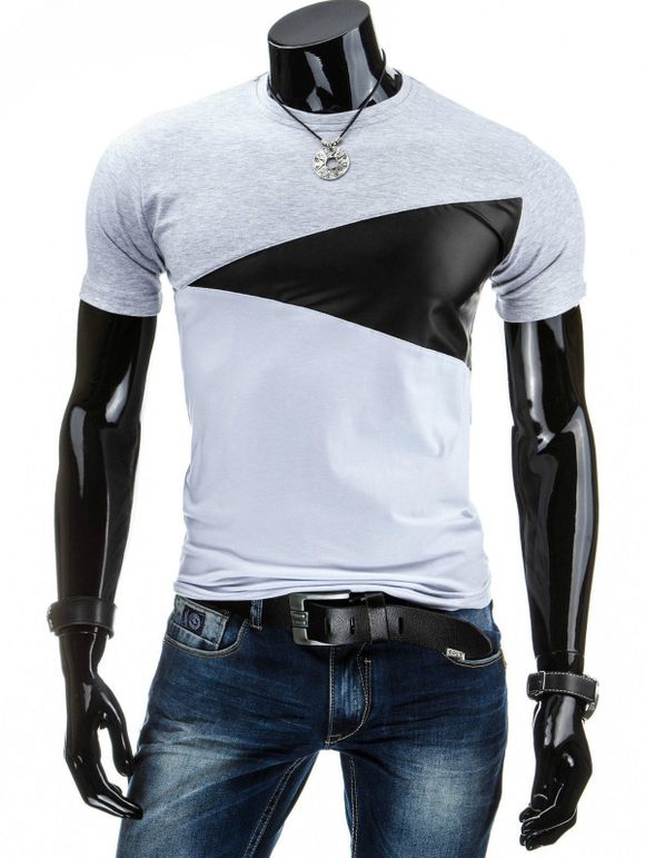 T-shirt à col rond décontracté Color Block Homme T-shirt - Gris Clair XL