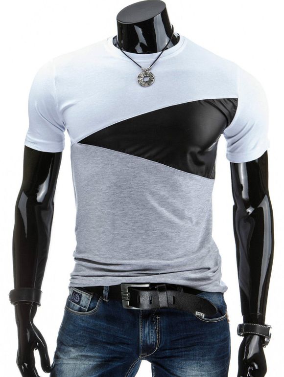T-shirt à col rond décontracté Color Block Homme T-shirt - Blanc L