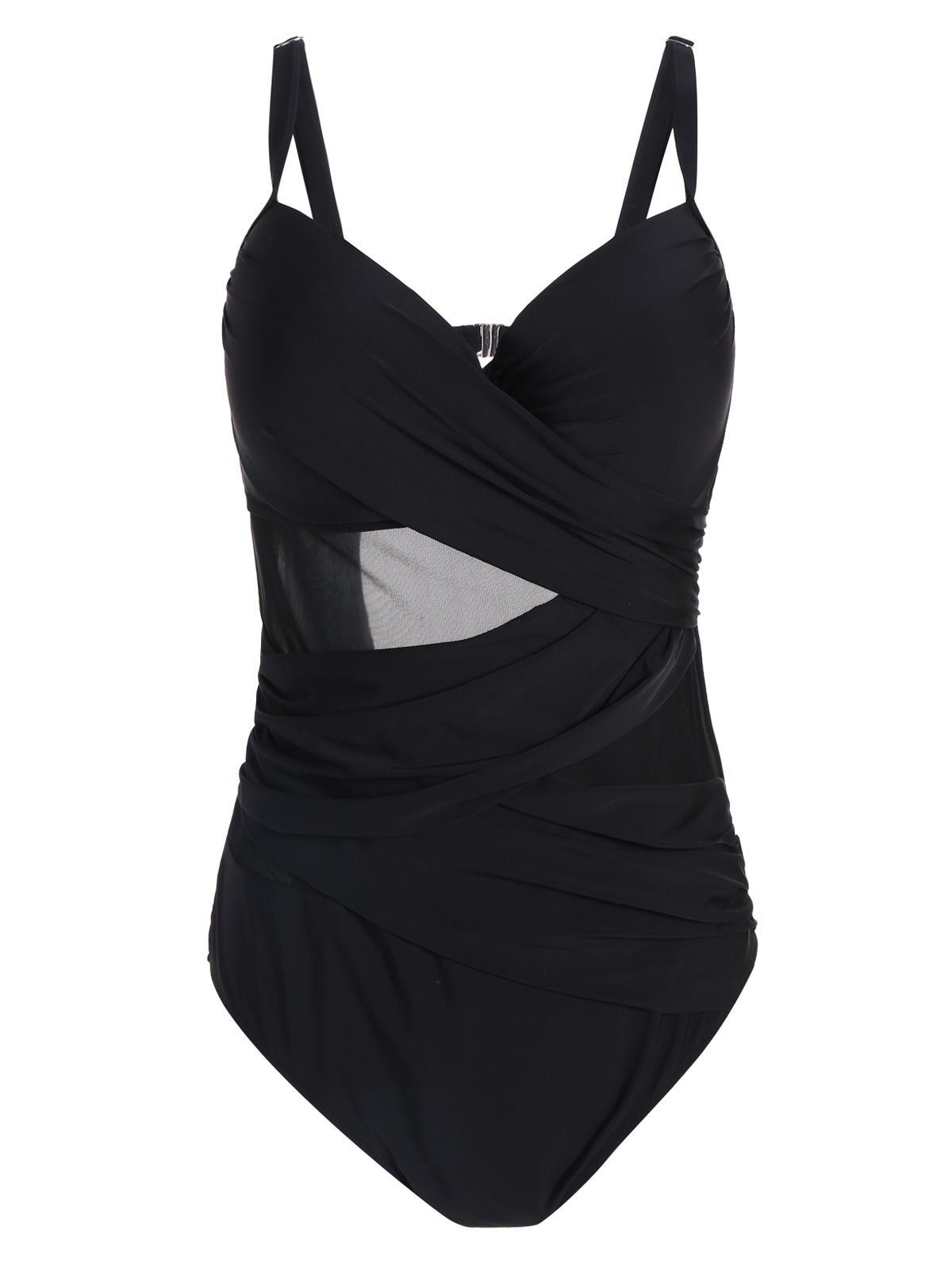 [41% OFF] 2021 Plus Size Mesh Panel One-piece Swimwear In BLACK | DressLily