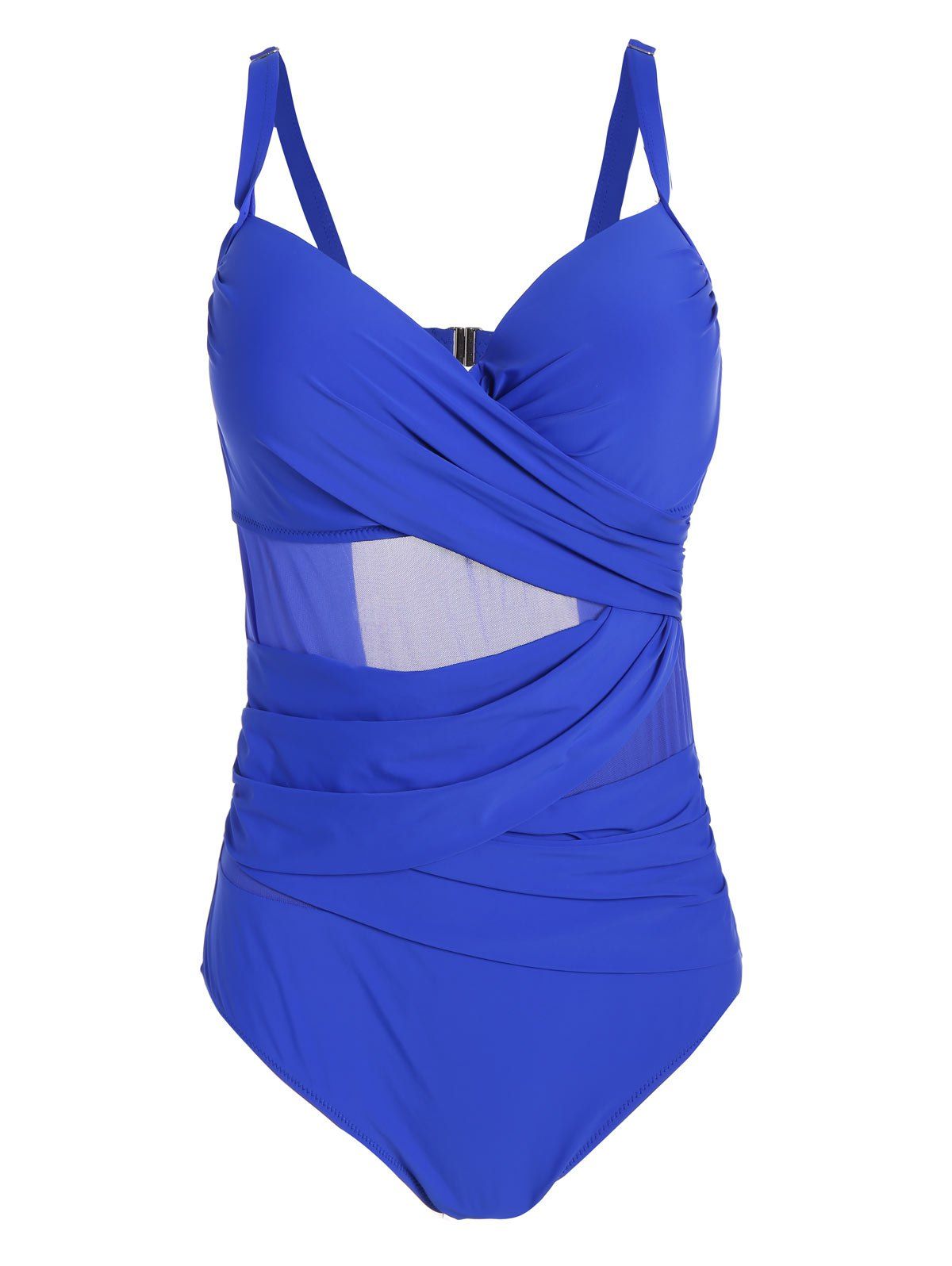 [41% OFF] 2021 Plus Size Mesh Panel One-piece Swimwear In BLUE | DressLily