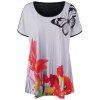 T-shirt à Papillon et Fleurs Grande Taille - Blanc 4XL