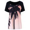 Palm Tree Scoop Neck T-shirt imprimé - Rose clair XL