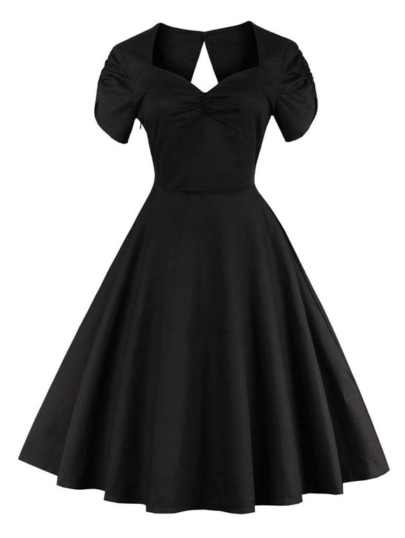 Vintage Hollow Out Pin Up Dress - Noir M