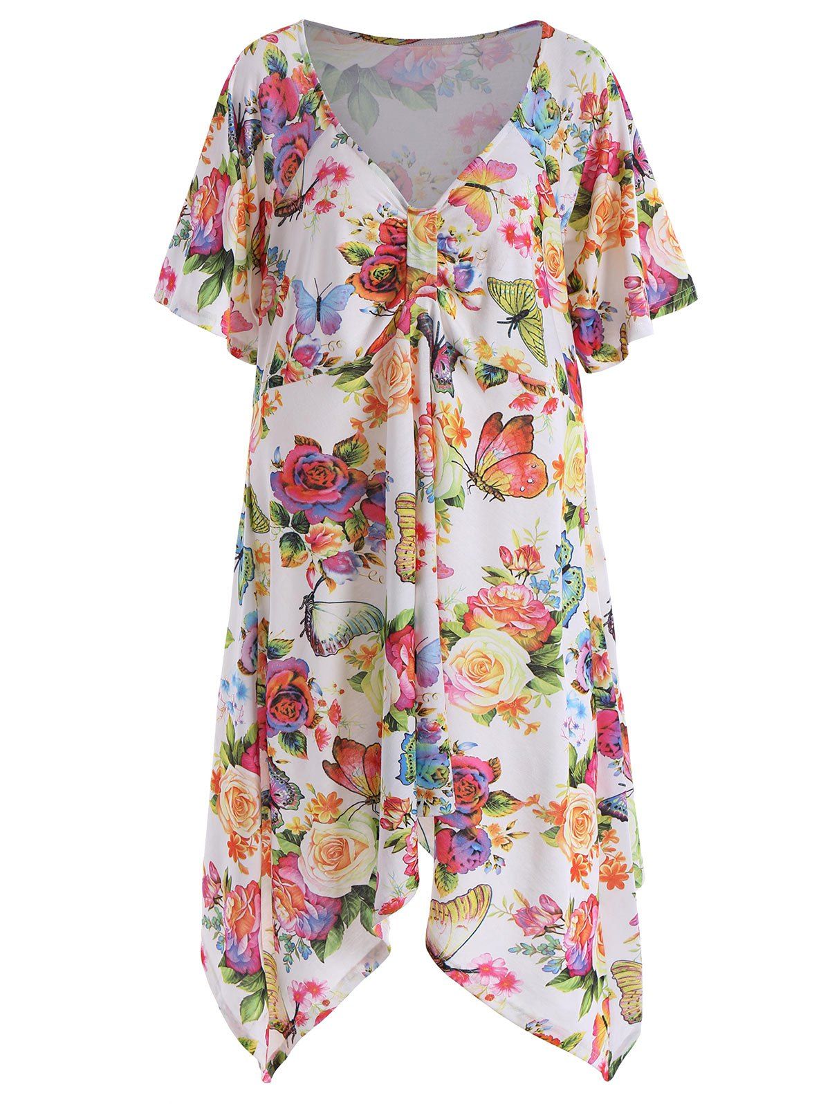 

Butterfly Print Asymmetrical Plus Size Top, Floral