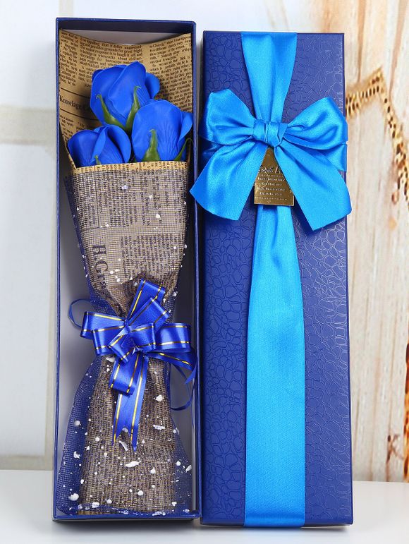 Fleurs rose en savon avec boîte - Bleu 