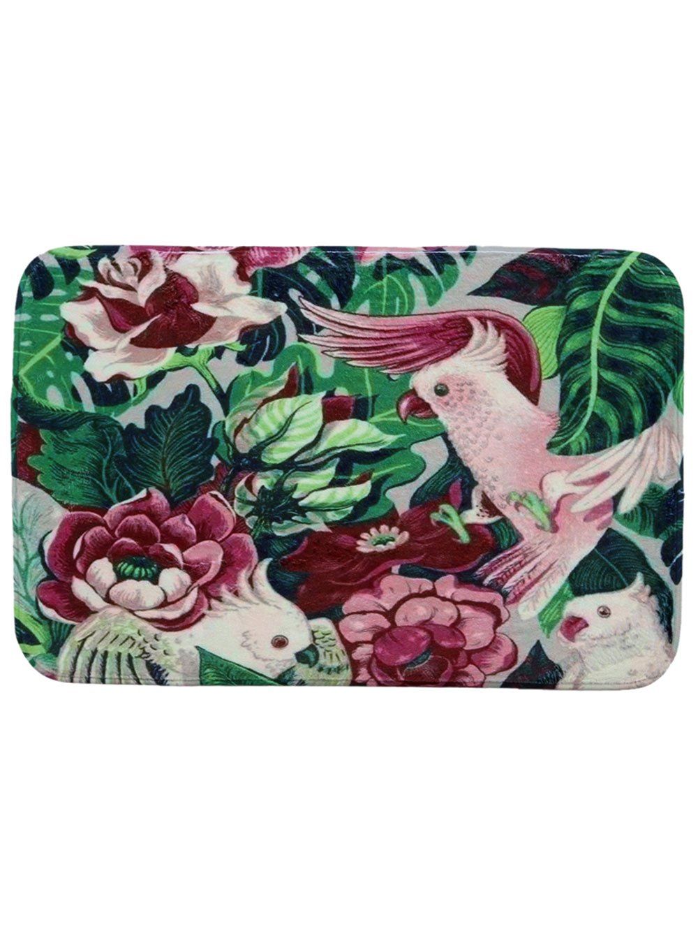 

Coral Fleece Floral Bird Print Bath Rug, Colormix
