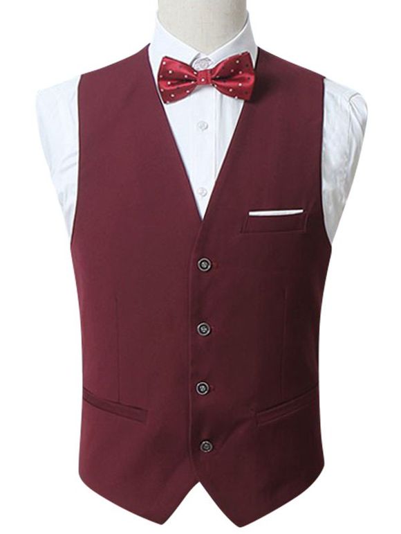 Button Up Slim Fit Formal Vest - Rouge vineux 2XL