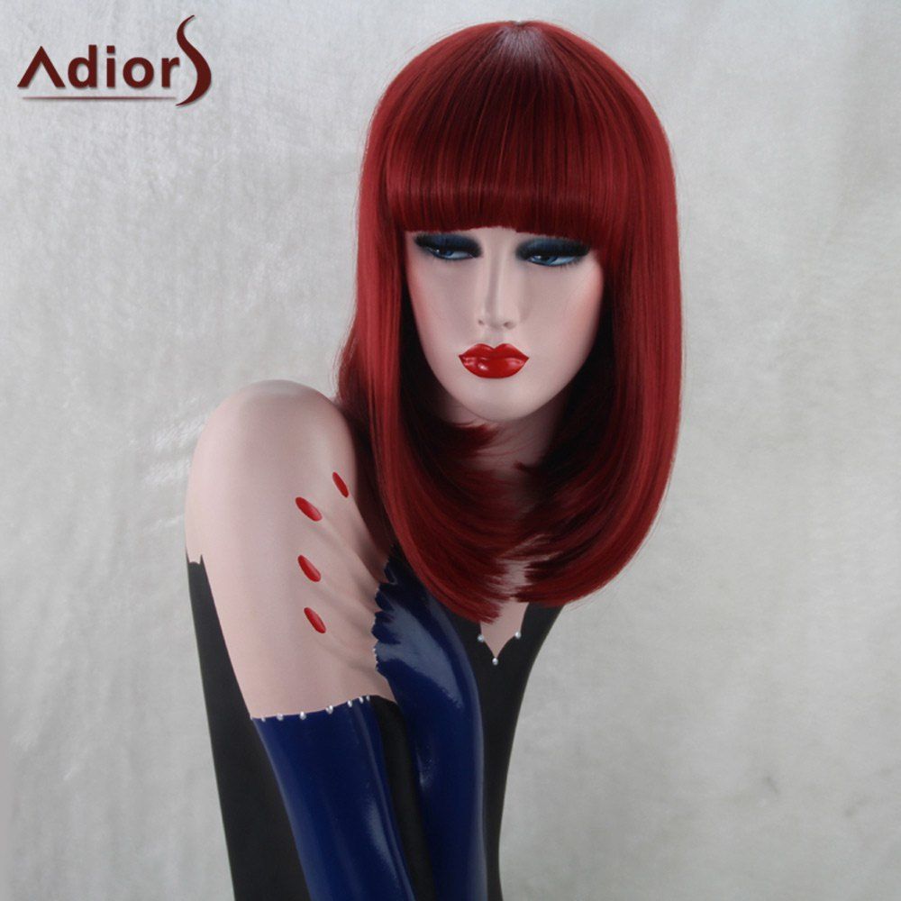 2018 Adiors Long Straight Neat Bang Synthetic Bob Wig RED In Synthetic
