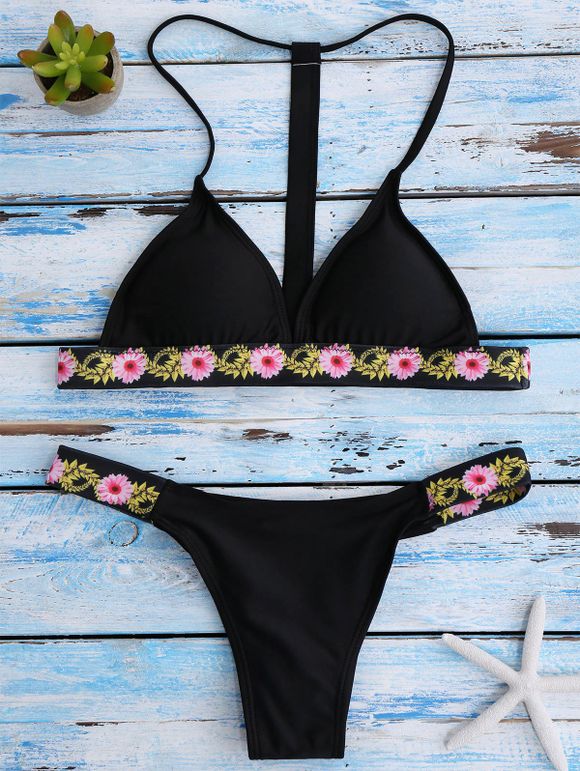 Bikini rembourré Floral - Noir L