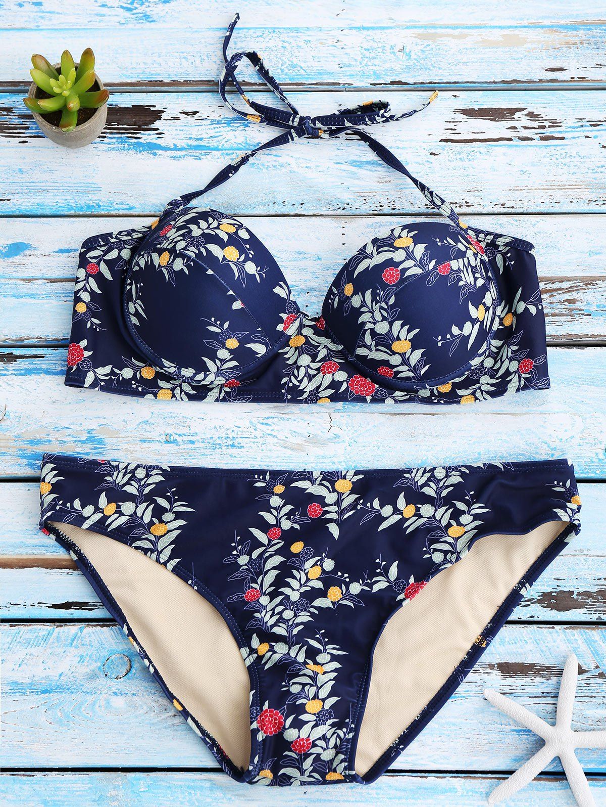 

Halter Push Up Print Bikini, Cerulean