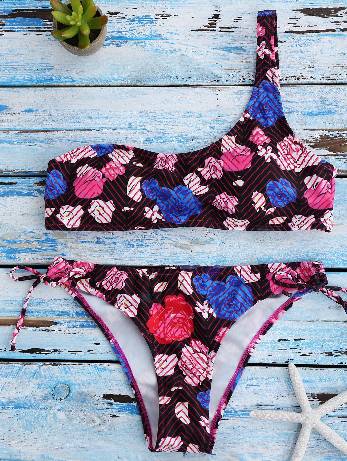 

One Shoulder Floral Bikini Set