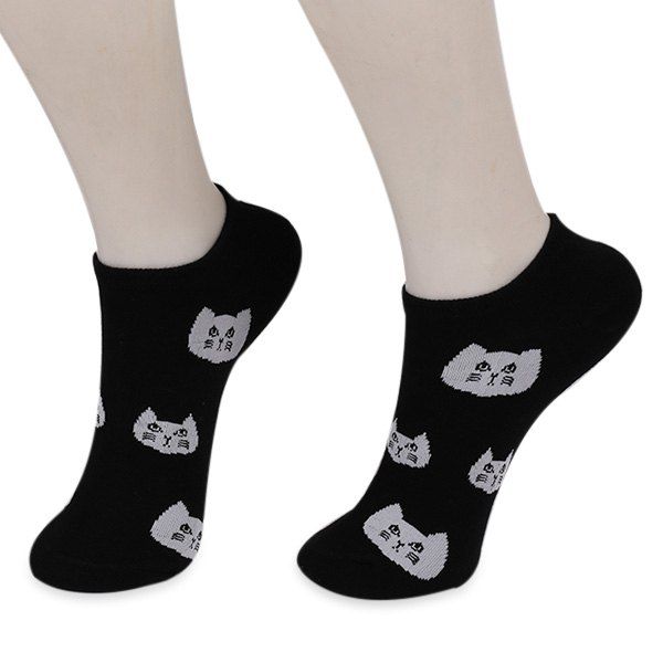 

Cats Heads Kintting Ankle Socks, Black