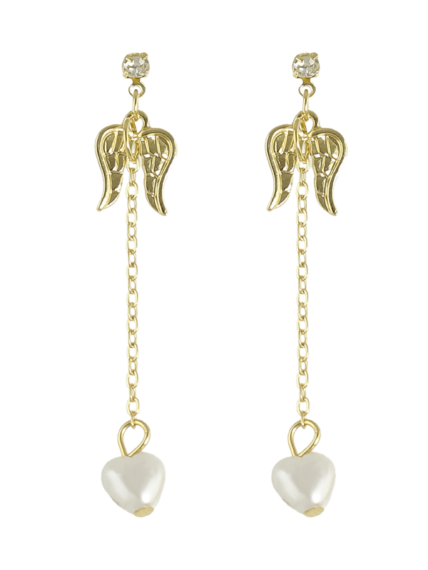 

Faux Pearl Rhinestone Angel Wings Earrings, Golden