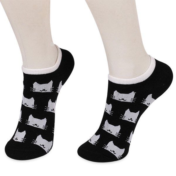 

Cartoon Cats Ankle Socks, Black
